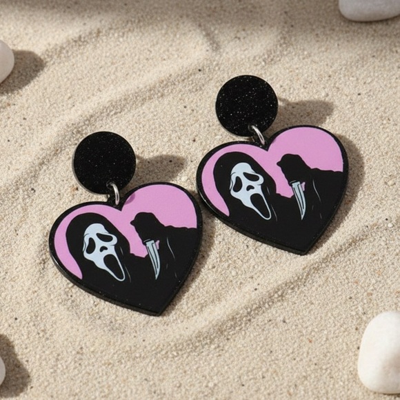NASHY Jewelry - SCREAM Heart-Shaped Pink and Black Earrings